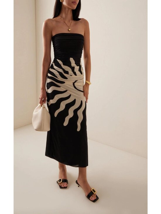 Cala de la Cruz Strapless Maxi Dress M Black & Cream Jersey Ruching - Picture 3 of 10